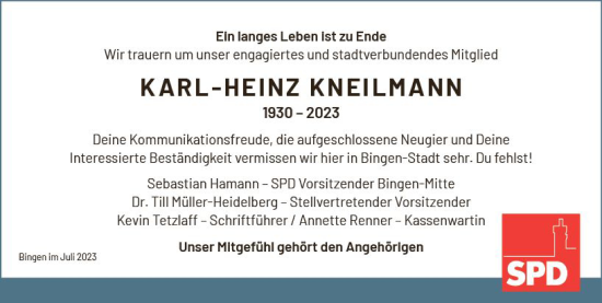 Traueranzeige von Karl-Heinz Kneilmann von Allgemeine Zeitung Bingen/Ingelheim