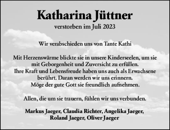 Traueranzeige von Katharina Jüttner von Darmstädter Echo