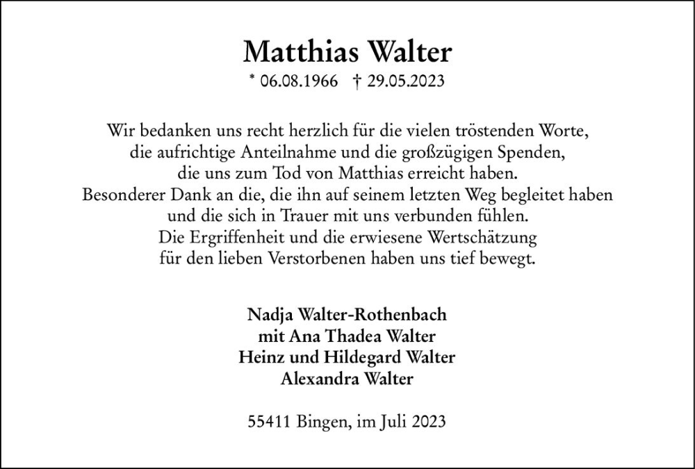  Traueranzeige für Matthias Walter vom 08.07.2023 aus Allgemeine Zeitung Bingen/Ingelheim