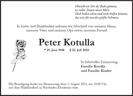 Traueranzeige von Peter Kotulla von Wiesbadener Kurier
