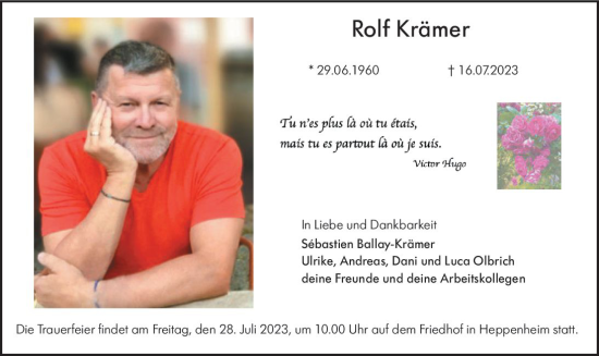 Traueranzeige von Rolf Krämer von Starkenburger Echo