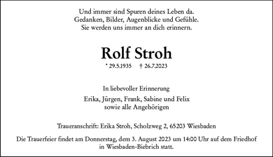 Traueranzeige von Rolf Stroh von Wiesbadener Kurier