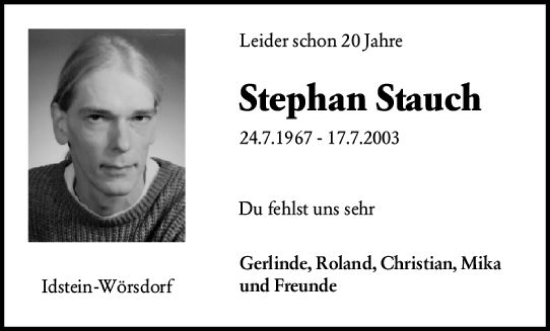 Traueranzeige von Stephan Stauch von Idsteiner Land/Untertaunus
