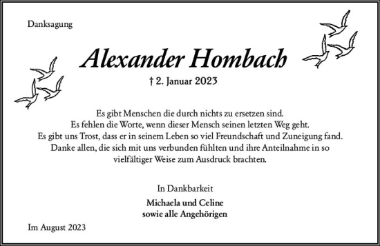 Traueranzeige von Alexander Hombach von Allgemeine Zeitung Mainz