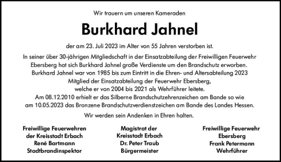 Traueranzeige von Burkhard Jahnel