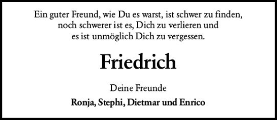 Traueranzeige von Friedrich  von Weilburger Tageblatt
