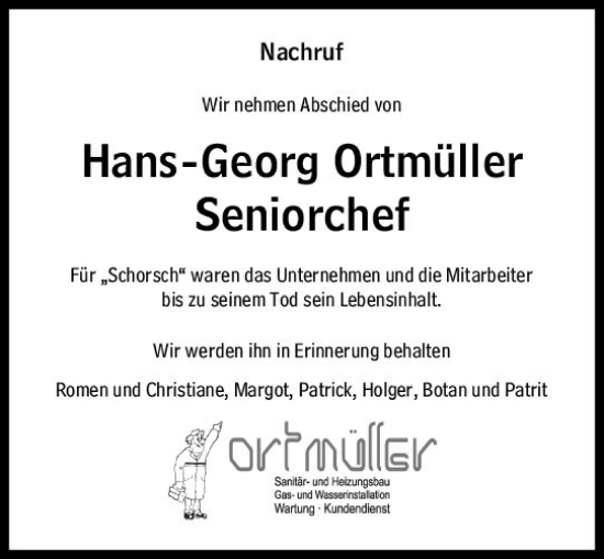 Traueranzeige von Hans-Georg Ortmüller von Hinterländer Anzeiger