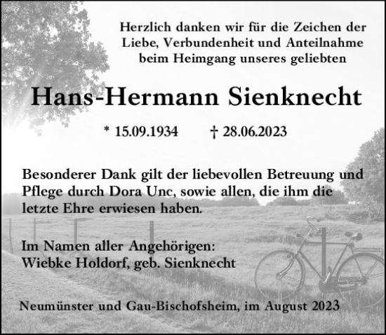 Traueranzeige von Hans-Hermann Sienknecht von Allgemeine Zeitung Mainz