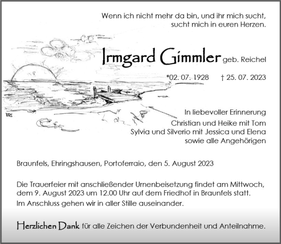 Traueranzeige von Irmgard Gimmler von Wetzlarer Neue Zeitung
