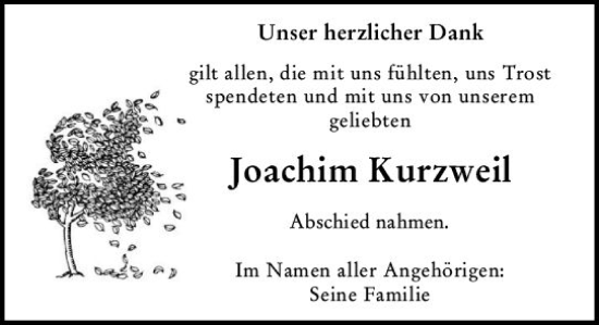 Traueranzeige von Joachim Kurzweil von Hochheimer Zeitung