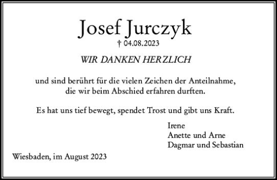 Traueranzeige von Josef Jurczyk von Wiesbadener Kurier