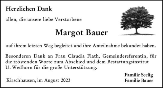 Traueranzeige von Margot Bauer von Starkenburger Echo