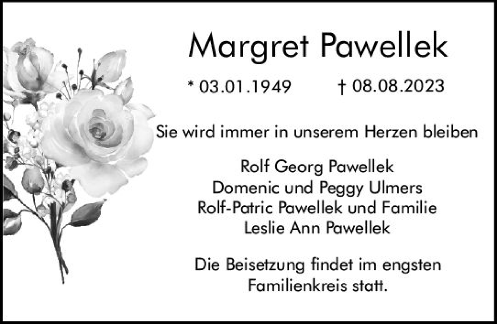  Traueranzeige für Margret Pawellek vom 19.08.2023 aus Darmstädter Echo
