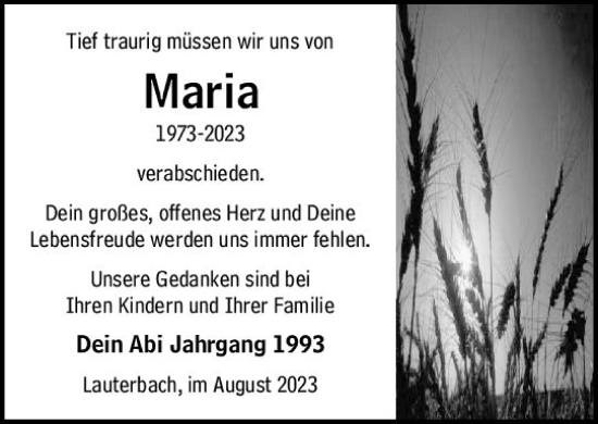 Traueranzeige von Maria  von VRM Trauer