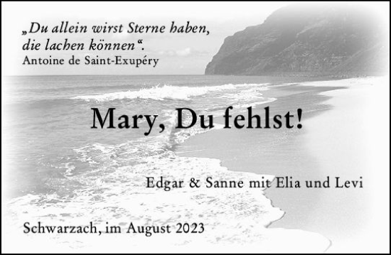 Traueranzeige von Mary  von VRM Trauer