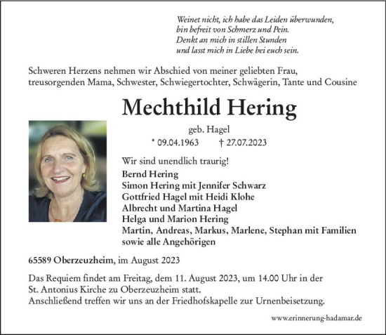 Traueranzeige von Mechthild Hering von Nassauische Neue Presse