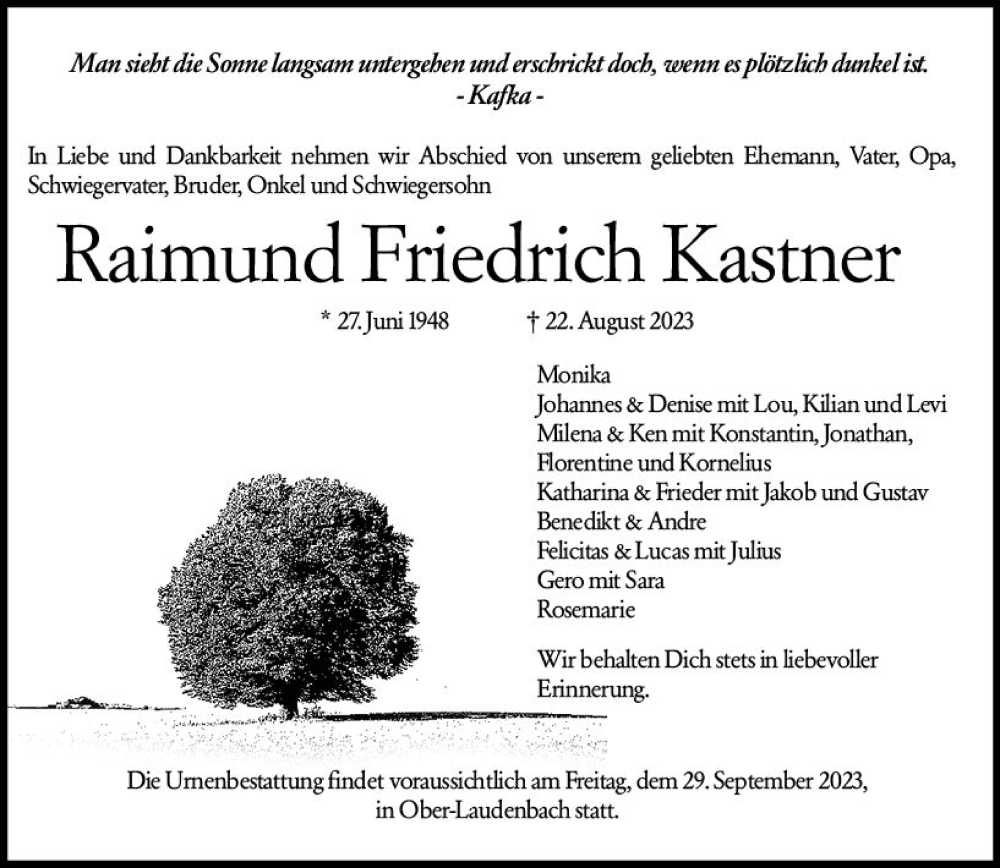  Traueranzeige für Raimund Friedrich Kastner vom 26.08.2023 aus Starkenburger Echo