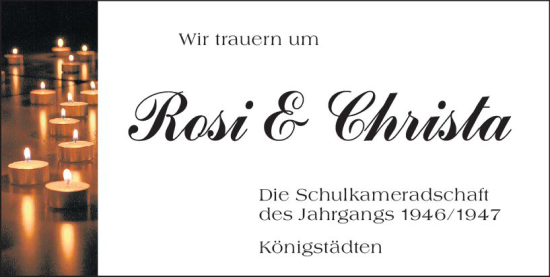 Traueranzeige von Rosi und Christa  von Rüsselsheimer Echo