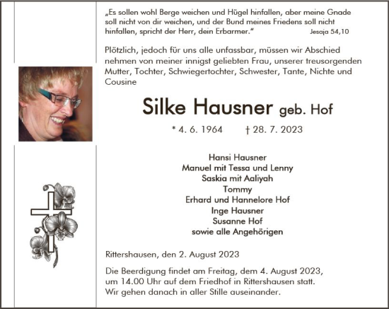 Traueranzeige von Silke Hausner von Dill Block