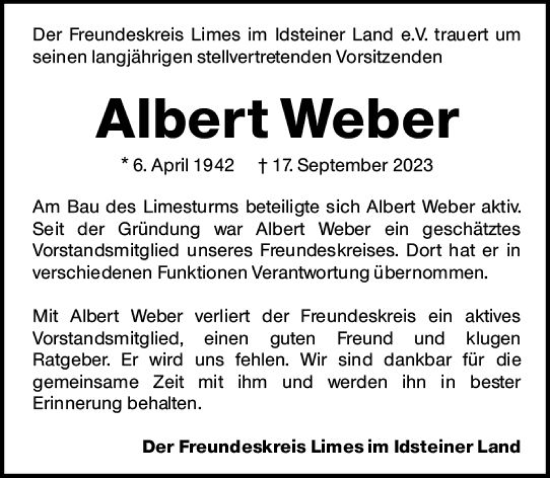 Traueranzeige von Albert Weber von Idsteiner Land/Untertaunus
