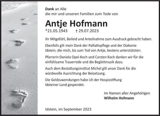 Traueranzeige von Antje Hofmann von Idsteiner Land/Untertaunus