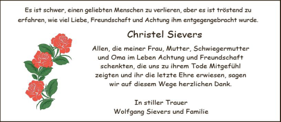 Traueranzeige von Christel Sievers von Darmstädter Echo