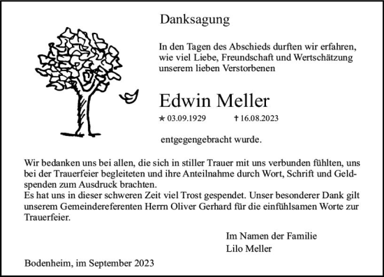 Traueranzeige von Edwin Meller von Allgemeine Zeitung Mainz