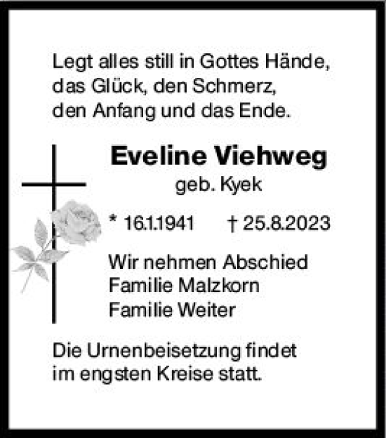 Traueranzeige von Eveline Viehweg von Allgemeine Zeitung Mainz