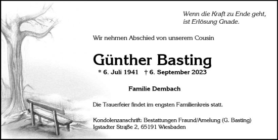 Traueranzeige von Günther Basting von Wiesbadener Kurier