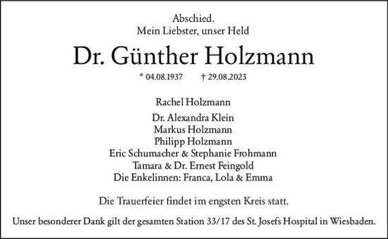 Traueranzeige von Günther Holzmann von Wiesbadener Kurier