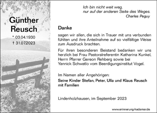 Traueranzeige von Günther Reusch von Nassauische Neue Presse