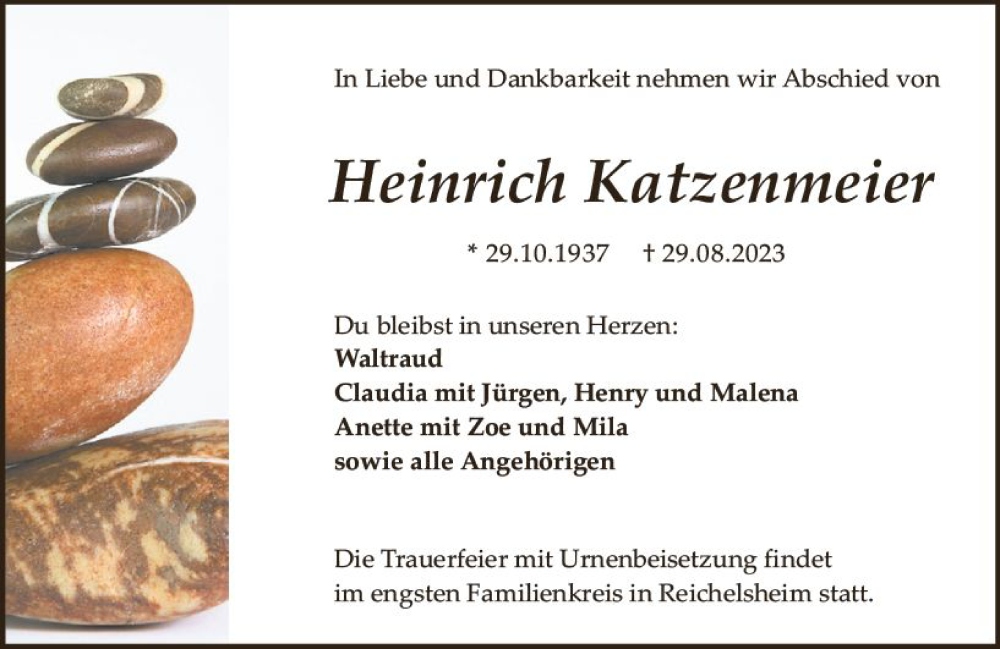  Traueranzeige für Heinrich Katzenmeier vom 02.09.2023 aus Odenwälder Echo