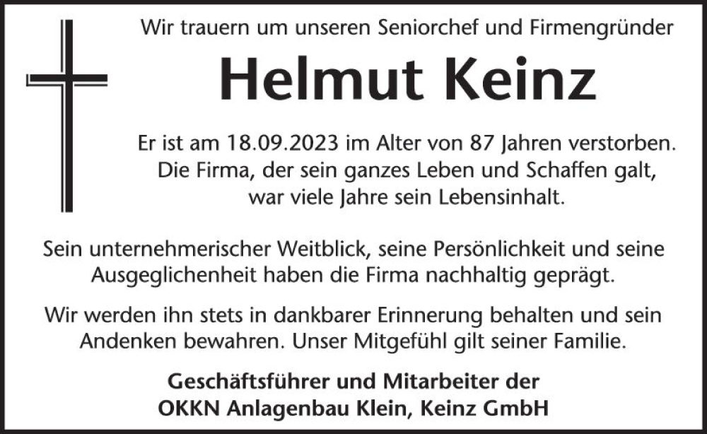  Traueranzeige für Helmut Keinz vom 21.09.2023 aus Starkenburger Echo