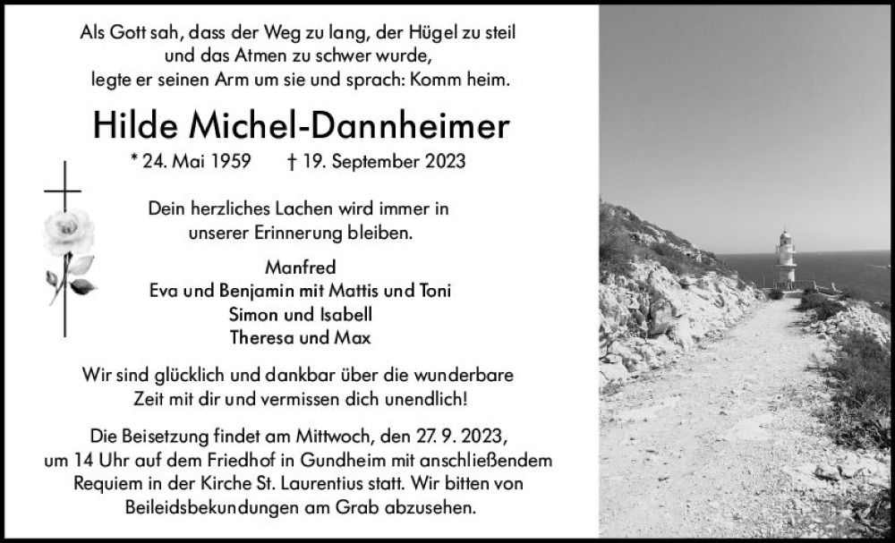  Traueranzeige für Hilde Michel-Dannheimer vom 23.09.2023 aus Wormser Zeitung