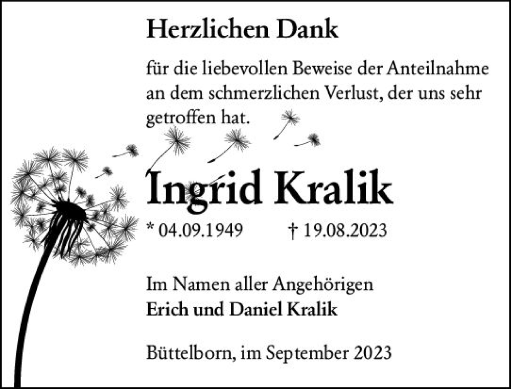  Traueranzeige für Ingrid Kralik vom 02.09.2023 aus Groß-Gerauer Echo