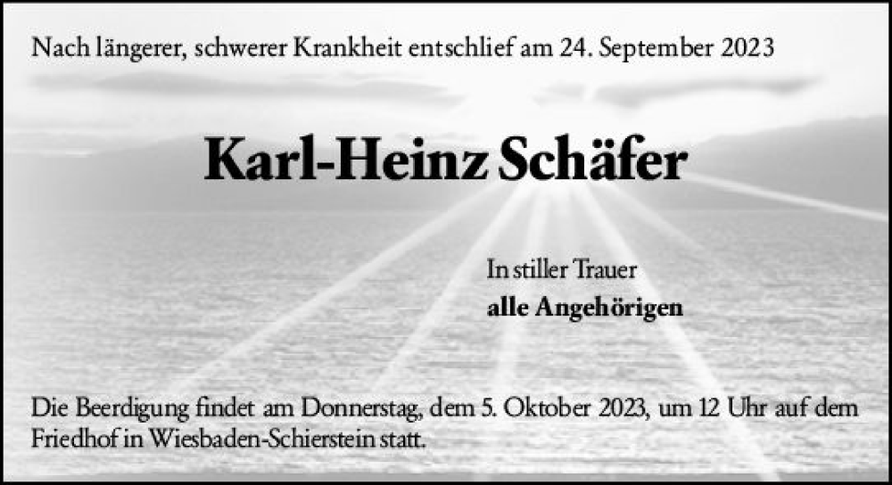  Traueranzeige für Karl-Heinz Schäfer vom 30.09.2023 aus Wiesbadener Kurier