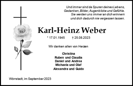 Traueranzeige von Karl-Heinz Weber von Allgemeine Zeitung Alzey