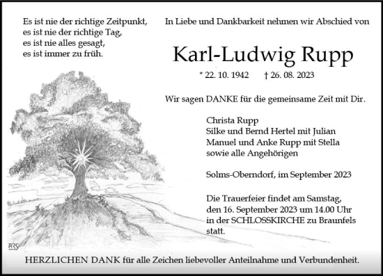 Traueranzeige von Karl-Ludwig Rupp von Wetzlarer Neue Zeitung
