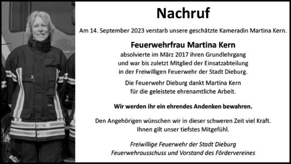  Traueranzeige für Martina Kern vom 23.09.2023 aus Dieburger Anzeiger/Groß-Zimmerner Lokal-Anzeiger
