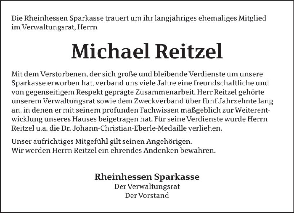  Traueranzeige für Michael Reitzel vom 30.09.2023 aus Allgemeine Zeitung Alzey