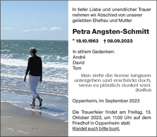 Traueranzeige von Petra Angsten-Schmitt von Allgemeine Zeitung Mainz