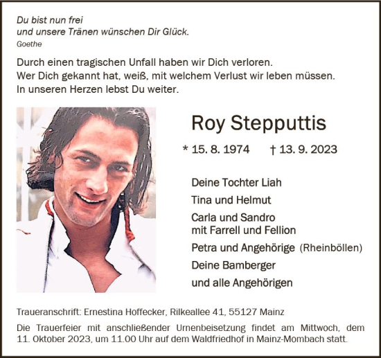 Traueranzeige von Roy Stepputtis von Allgemeine Zeitung Mainz