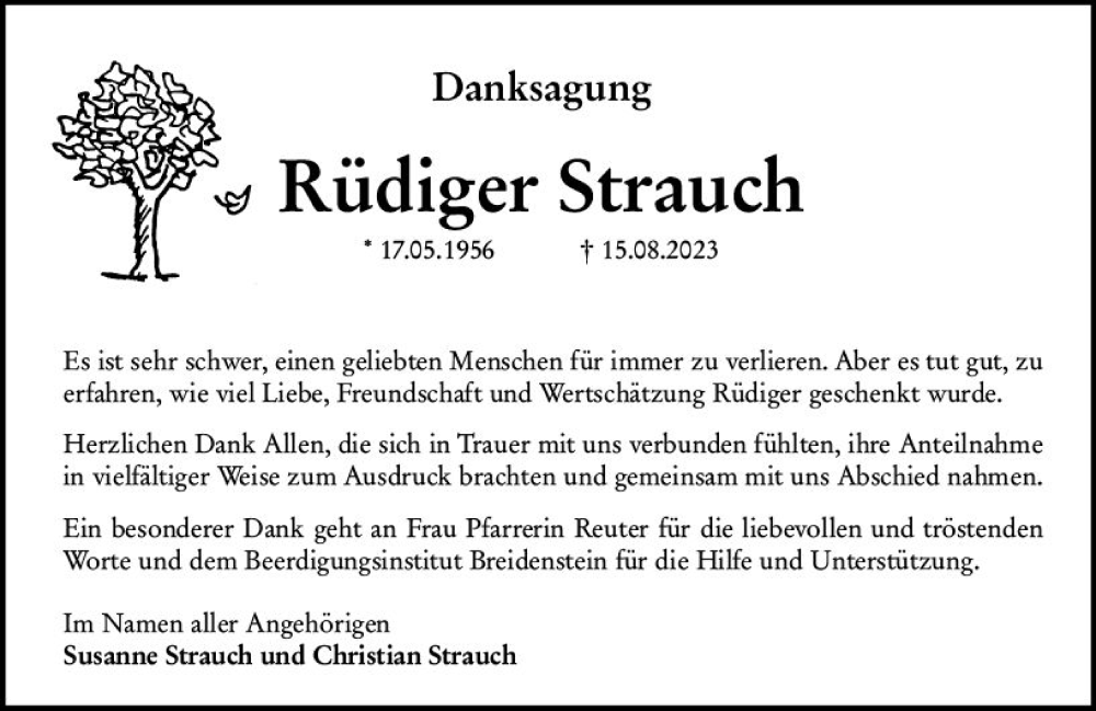  Traueranzeige für Rüdiger Strauch vom 07.09.2023 aus Hinterländer Anzeiger