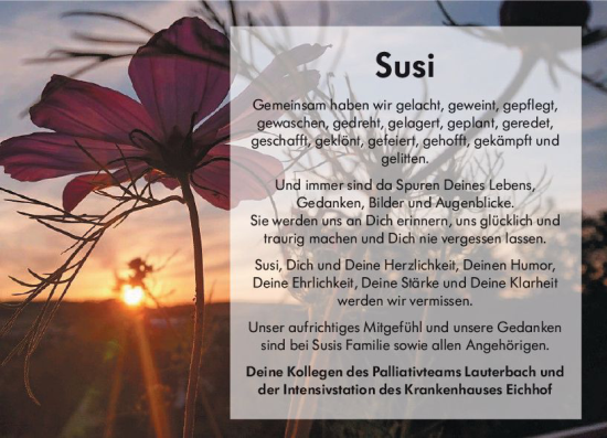 Traueranzeige von Susi  von VRM Trauer