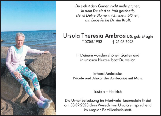 Traueranzeige von Ursula Theresia Ambrosius von Idsteiner Land/Untertaunus