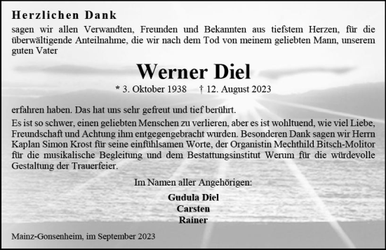 Traueranzeige von Werner Diel von Allgemeine Zeitung Mainz