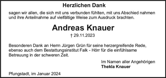 Traueranzeige von Andreas Knauer von Darmstädter Echo