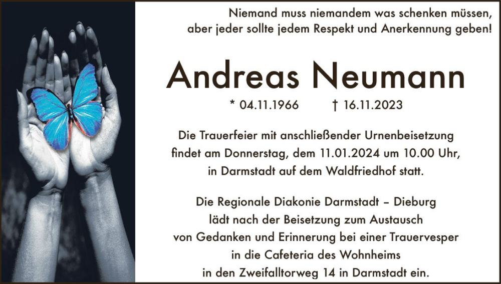  Traueranzeige für Andreas Neumann vom 06.01.2024 aus Darmstädter Echo
