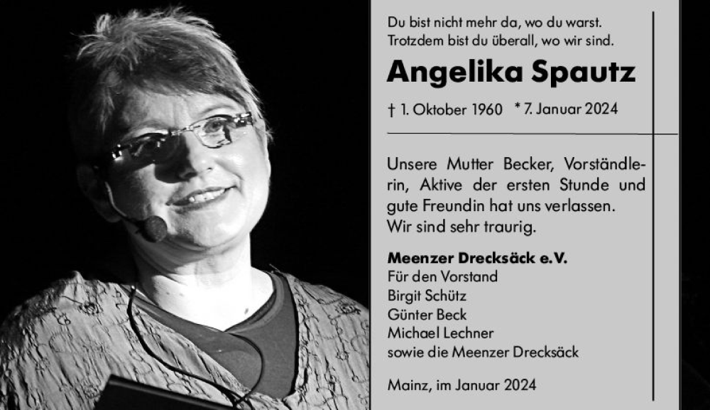  Traueranzeige für Angelika Spautz vom 19.01.2024 aus Allgemeine Zeitung Mainz