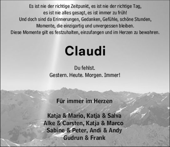 Traueranzeige von Claudi  von Groß-Gerauer Echo